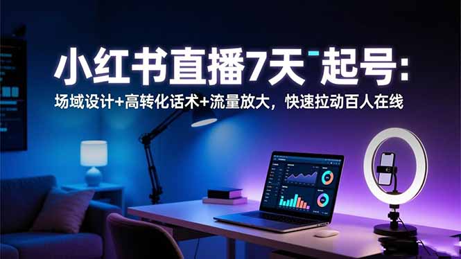 小红书直播7天起号：场域设计+高转化话术+流量放大，快速拉动百人在线-副业网创