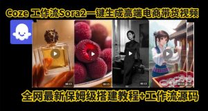 coze智能体sora2一键生成电商带货高端视频工作流保姆级拆解教程，无需剪辑，无需拍摄-副业网创