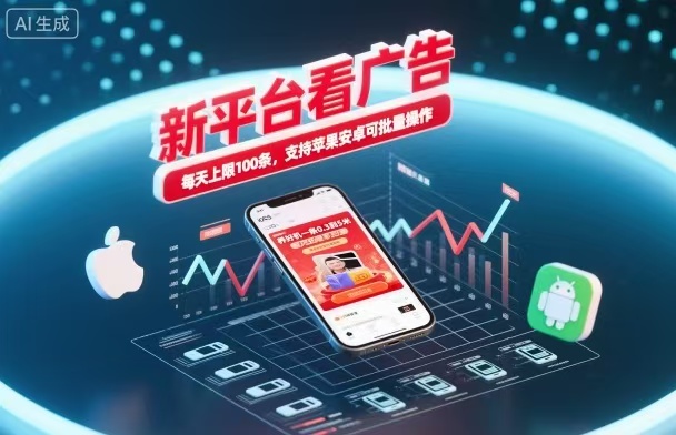 新台看广告，养好机一条5毛到5块，单机日入30到100，支持苹果安卓，可批量操作。-副业网创