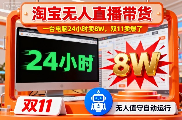 淘宝无人直播带货,一台电脑214小时卖8W,双11卖爆了【揭秘】-副业网创