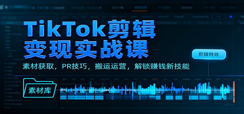 TikTok剪辑变现实战课:素材获取,PR技巧,搬运运营,解锁赚钱新技能-副业网创