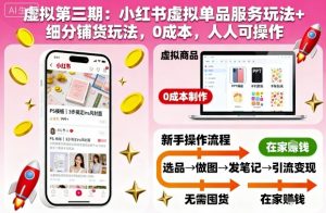虚拟第三期:小红书虚拟单品服务玩法+细分铺货玩法,0成本,人人可操作(更新)-副业网创