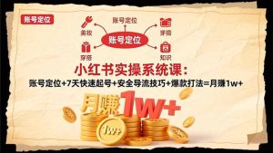 小红书实操系统课：账号定位+7天快速起号+安全导流技巧+爆款打法=月赚1w+-副业网创
