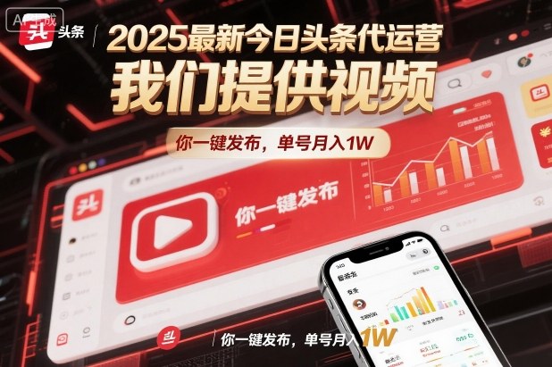2025最新今日头条代运营，我们提供视频，你一键发布，单号月入1W【揭秘】-副业网创