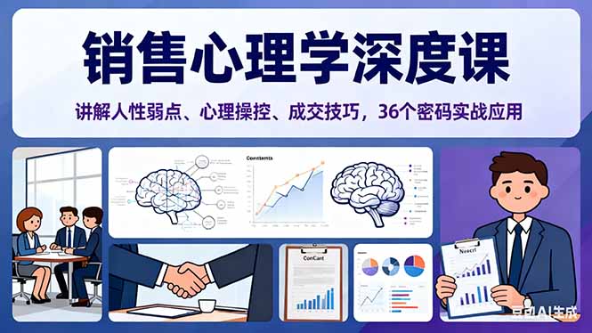 销售心理学深度课,讲解人性弱点、心理操控、成交技巧,36个密码实战应用-副业网创