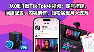 从0到1做TikTok中视频：账号搭建、网络配置、内容创作，轻松实现月入过万-副业网创