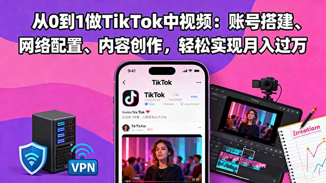 从0到1做TikTok中视频：账号搭建、网络配置、内容创作，轻松实现月入过万-副业网创