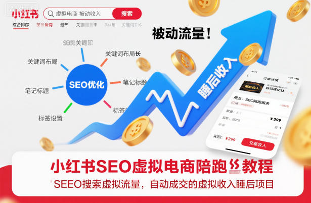 小红书SEO虚拟电商陪跑教程，实现seo搜索被动流量，自动成交的被动收入睡后项目-副业网创