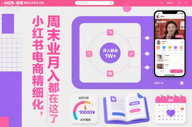 小红书电商精细化运营全流程，周末副业月入1W+，全套方法都在这了-副业网创