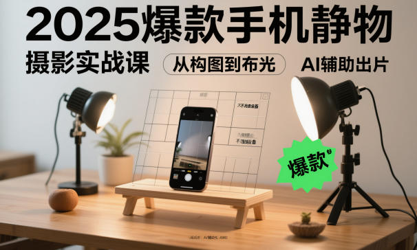 2025爆款手机静物摄影实战课，从构图到布光，不用贵设备，AI辅助出片-副业网创
