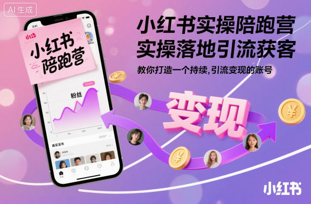 小红书实操陪跑营，实操落地引流获客，教你打造一个持续引流变现的账号-副业网创