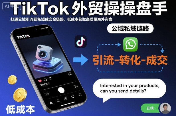 TikTok外贸操盘手,打通公域引流到私域成交全链路,低成本获取高质量海外询盘-副业网创