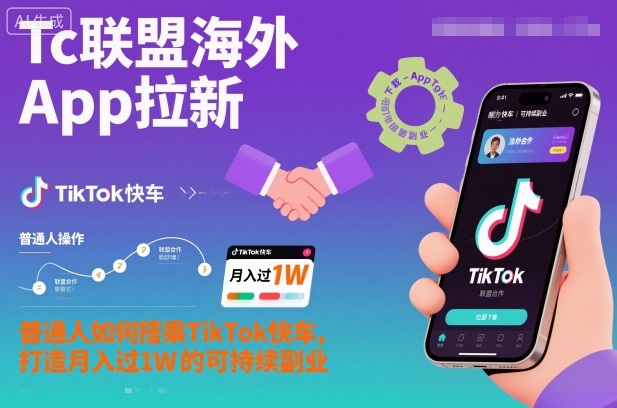 Tc联盟海外App拉新:普通人如何搭乘TikTok快车,打造月入过1W的可持续副业-副业网创