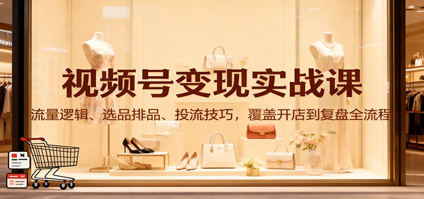 视频号变现实战课:流量逻辑、选品排品、投流技巧,覆盖开店到复盘全流程-副业网创