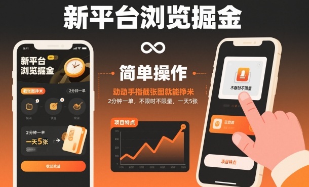 新平台浏览掘金,动动手指截张图就能挣米,2分钟一单,不限时不限量,一天5张【揭秘】-副业网创