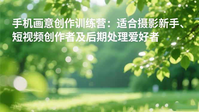 手机摄影之画意创作训练营:适合摄影新手、短视频创作者及后期处理爱好者-副业网创