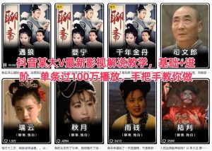 抖音某大V最新影视解说教学,基础+进阶,单条过100万播放,手把手教你做-副业网创