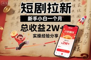 短剧拉新新手小白一个月总收益2W+实操经验分享-副业网创