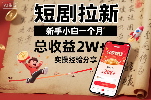 短剧拉新新手小白一个月总收益2W+实操经验分享-副业网创