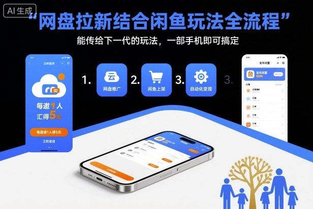 网盘拉新结合闲鱼玩法全流程,能传给下一代的玩法,一部手机即可搞定(附入口渠道以及实操教程)-副业网创
