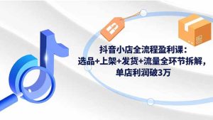 抖音小店全流程盈利课:选品+上架+发货+流量全环节拆解,单店利润破3万-副业网创