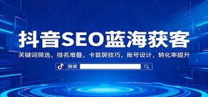 抖音SEO蓝海获客:关键词筛选,排名堆叠,卡首屏技巧,账号设计,转化率提升-副业网创