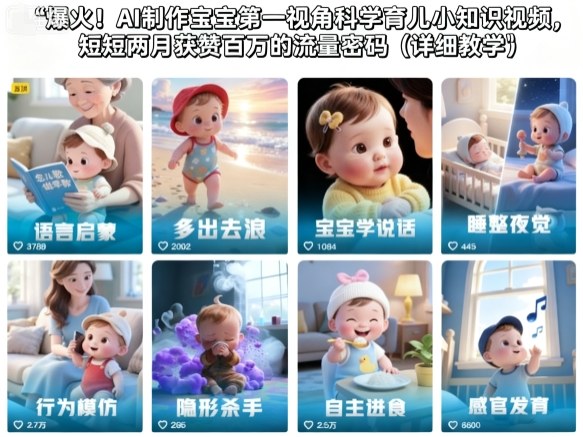 爆火!AI制作宝宝第一视角科学育儿小知识视频,短短两月获赞百万的流量密码(详细教学)-副业网创