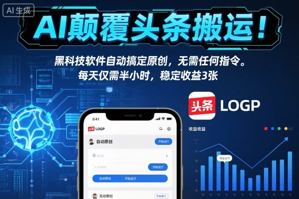 AI颠覆头条搬运！黑科技软件自动搞定原创，无需任何指令。每天仅需半小时，稳定收益3张【揭秘】-副业网创