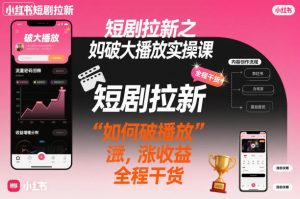 短剧拉新之小红书如何破大播放实操课，如何破播放，涨收益，全程干货-副业网创