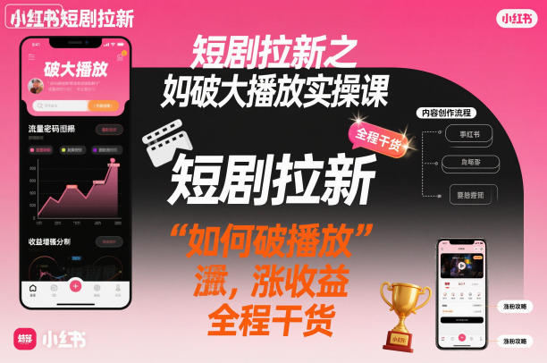 短剧拉新之小红书如何破大播放实操课，如何破播放，涨收益，全程干货-副业网创