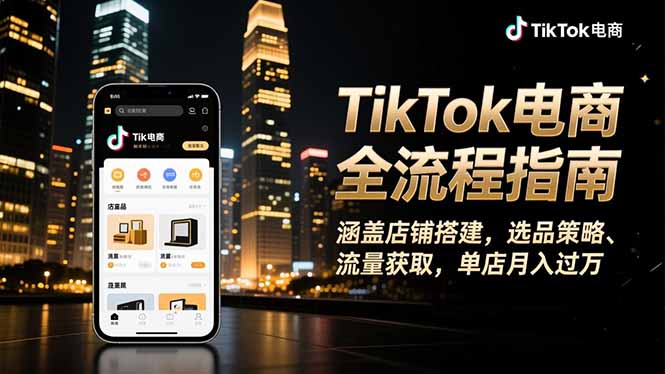 TikTok电商全流程指南,涵盖店铺搭建、选品策略、流量获取,单店月入过万-副业网创