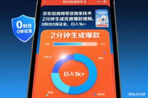 京东短视频带货独家技术,2分钟生成一条优质爆款视频,0粉丝0保证金,日入1k+【揭秘】-副业网创