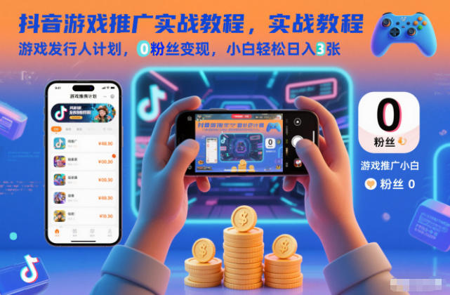 抖音游戏推广实战教程，游戏发行人计划，0粉丝变现，小白轻松日入3张-副业网创
