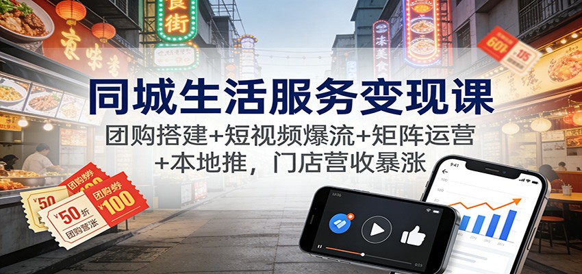 同城生活服务变现课:团购搭建+短视频爆流+矩阵运营+本地推,门店营收暴涨-副业网创