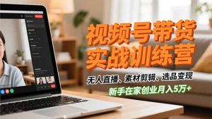 视频号带货实战训练营，无人直播、素材剪辑、选品变现，新手在家创业月入5万+-副业网创