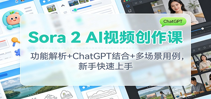 Sora 2 AI视频创作课:功能解析+ChatGPT结合+多场景用例,新手快速上手-副业网创