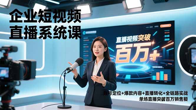 企业短视频直播系统课，账号定位+爆款内容+直播转化+全链路实战，单场直播突破百万销售额-副业网创