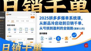 2025拼多多爆单系统课，从新品冷启动到日销千单、从亏损到盈利的全链路(更新12月-副业网创