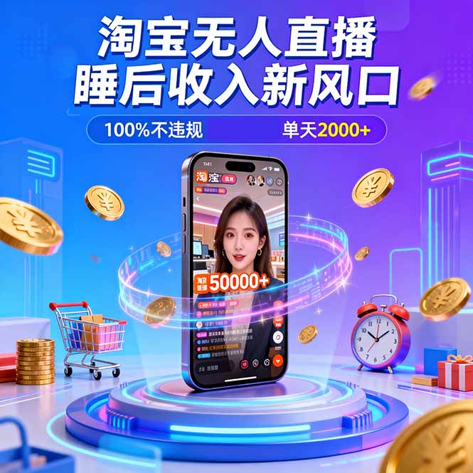 淘宝无人直播,不违规不封号,直播100小时卖了5万,年底旺季!-副业网创