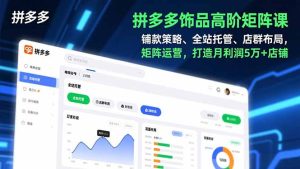 拼多多饰品高阶矩阵课，铺款策略、全站托管、店群布局，矩阵运营，打造月利润5万+店铺-副业网创