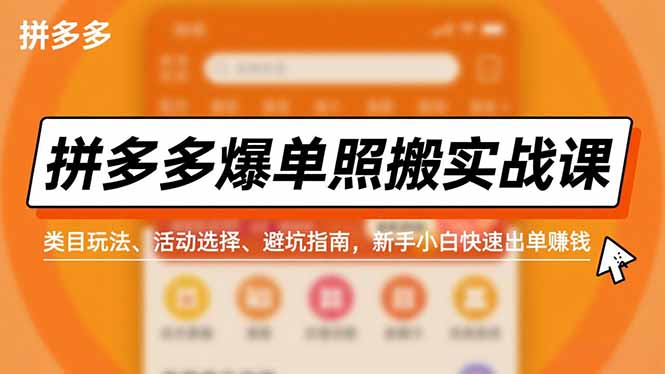 拼多多爆单照搬实战课,类目玩法、活动选择、避坑指南,新手小白快速出单赚钱-副业网创