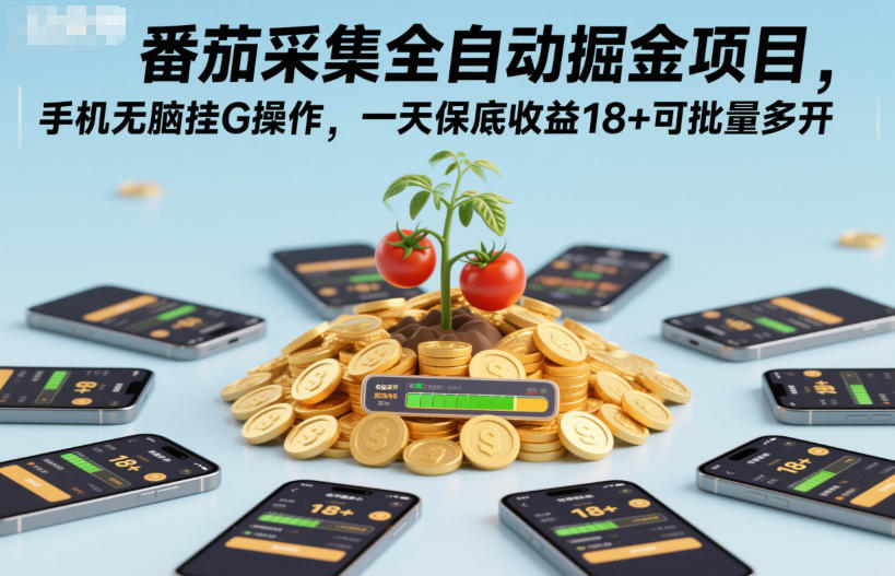 番茄采集全自动掘金项目,手机无脑挂G操作,一天保底收益18+可批量多开【揭秘】-副业网创