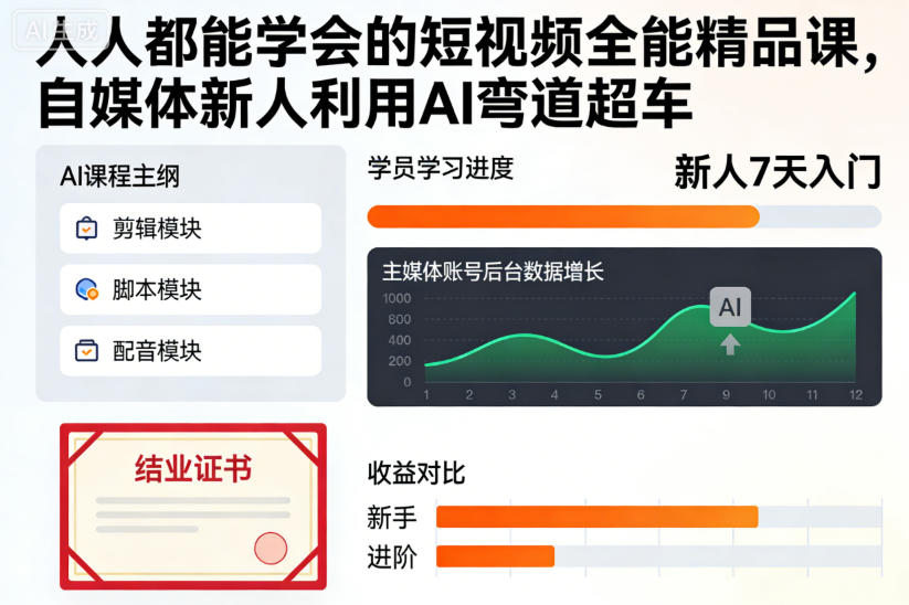 人人都能学会的短视频全能精品课,自媒体新人利用AI弯道超车-副业网创