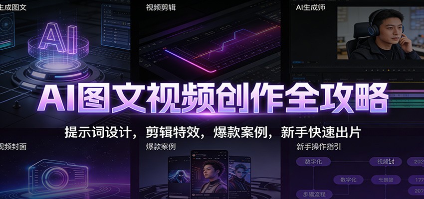 AI图文视频创作全攻略：提示词设计，剪辑特效，爆款案例，新手快速出片-副业网创