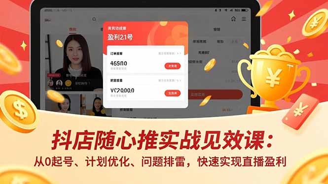 抖店随心推实战见效课：从0起号、计划优化、问题排雷，快速实现直播盈利-副业网创