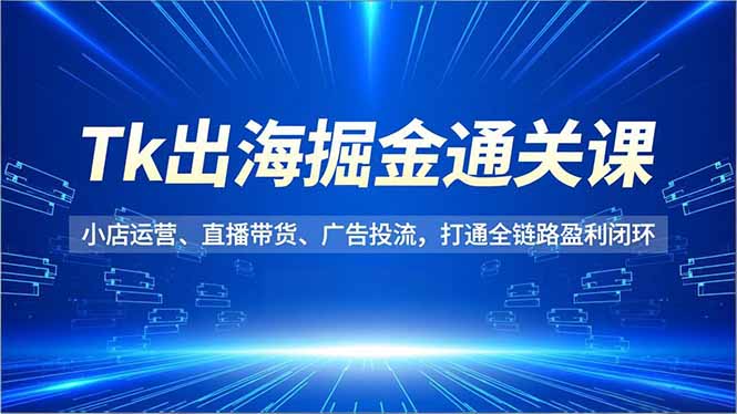 Tk出海掘金通关课，小店运营、直播带货、广告投流，打通全链路盈利闭环-副业网创