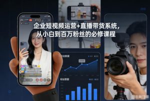 企业短视频运营+直播带货系统，从小白到百万粉丝的必修课程-副业网创