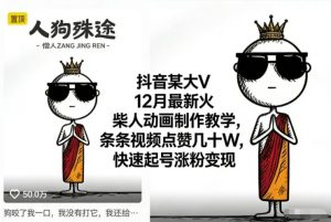 抖音某大V12月最新火柴人动画制作教学,条条视频点赞几十W,快速起号涨粉变现-副业网创