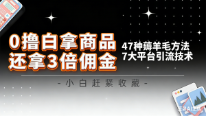 10大平台引流实操教程,白得商品倒赚3倍佣金,47种薅羊毛攻略,管道月入过万-副业网创