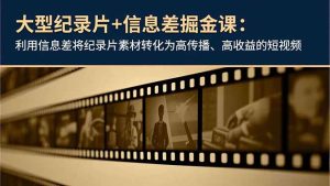 大型纪录片+信息差掘金课：利用信息差将纪录片素材转化为高传播、高收益的短视频-副业网创